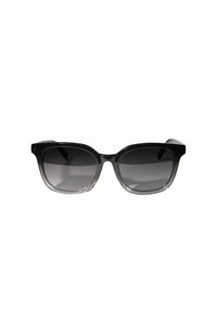 Quadratische Sonnenbrille mit einem schwarz-transparenten Farbverlauf-Rahmen, getönten Gläsern und leicht dicken Bügeln. Minimale Hardware-Details.