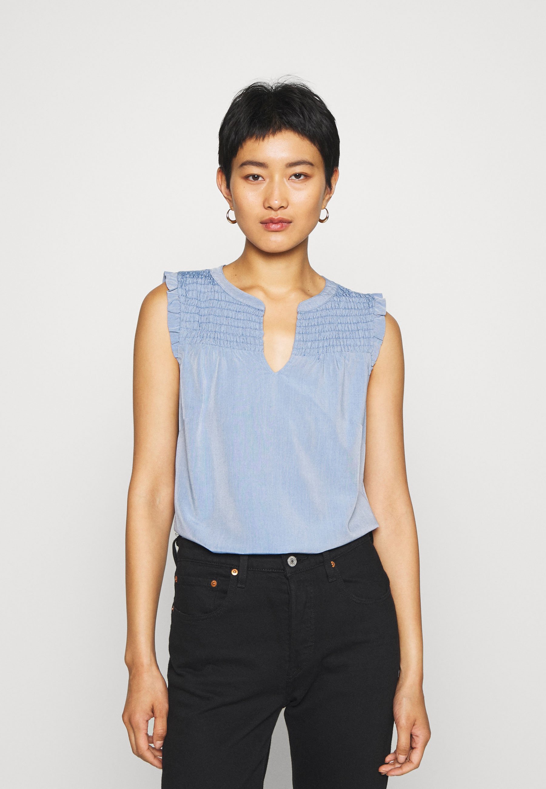 comma Bluser blue denimlyseblå Zalando.no comma KURZARM - Skjortekjole - blue