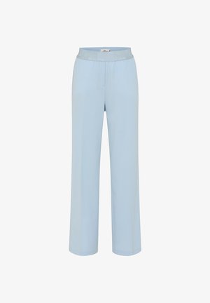 Lichtblauwe rechte broek met een hoge tailleband, een voornaaddetail en een gladde, op maat gemaakte afwerking.