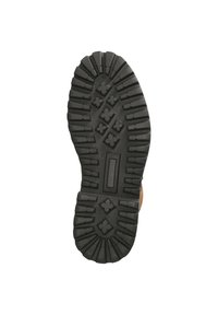 Suela de goma negra con un patrón de banda de rodadura resistente, que proporciona tracción. Logo de la marca embossado en el centro junto con la marcación de tamaño.