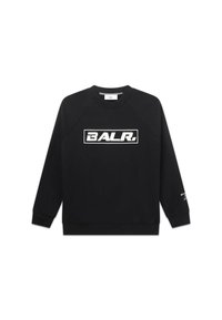 Sudadera negra de material suave con un gran logo blanco "BALR." en la parte frontal, mangas raglán y puños acanalados.
