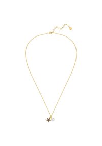 Zelta ķēdes kaklarota ar zvaigznes un pērļu piekariņiem; zvaigznei ir purpura akcenti; smalka ķēdes struktūra ar regulējamu garumu.