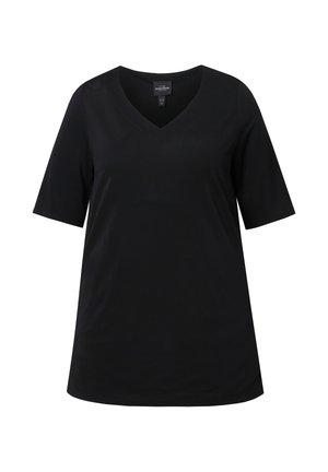 Ulla Popken, SWEETHEART NECKLINE SLINKY STRETCH-FIT T-SHIRT BLOUSE - T-shirts basic - black