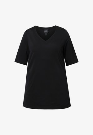 Ulla Popken, SWEETHEART NECKLINE SLINKY STRETCH-FIT T-SHIRT BLOUSE - Basic T-shirt - black