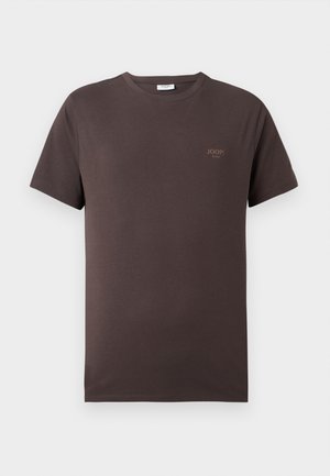 Temno rjava bombažna majica s kratkimi rokavi in majhnim logotipom "JOOP! JEANS" na levem prsnem predelu, okroglo izrezana in običajnega kroja.