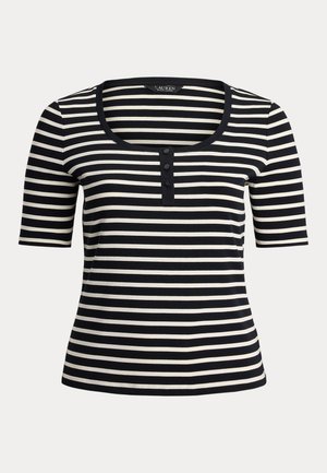 Lauren Ralph Lauren Woman STRIPED ELBOW-SLEEVE HENLEY TOP - T-shirt print - black/mascarpone cream