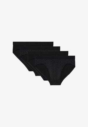 Sorte bomuldsunderbukser i sæt af fire, der har forskellige teksturer og mønstre, med en bredere sort elastik i livet prentet med mærkets navn.