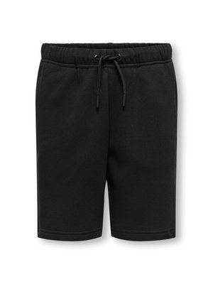Pantaloncini neri fino al ginocchio con coulisse, vita elasticizzata e tasche laterali su sfondo bianco.