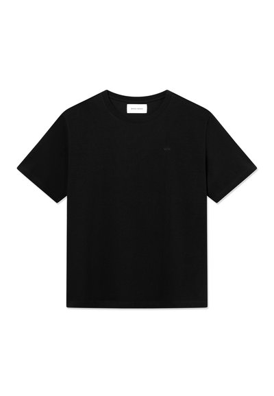 Tricou negru din bumbac, cu guler rotund, mâneci scurte și un logo subtil "WW" pe piept. Textură netedă, croială normală, fără embellishments.