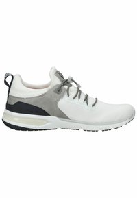 Vitaid sportssko med övre i mesh, grå mockadetaljer, elastiska snören, vadderad krage och svart gummisula. Har en vadderad mellansula.