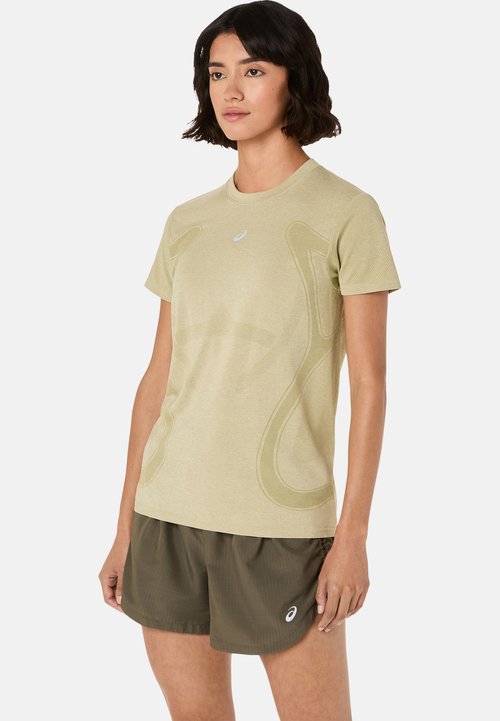 ASICS ROAD SEAMLESS SS - Print T-shirt - khaki cream — foto 5