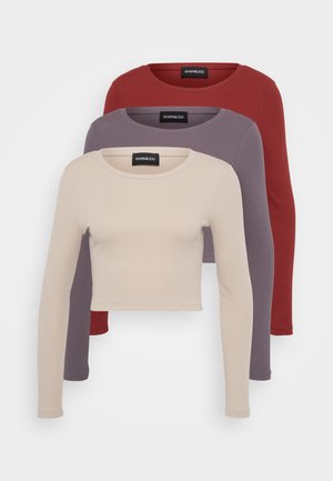 3 PACK - Topper langermet - taupe/dark grey/red