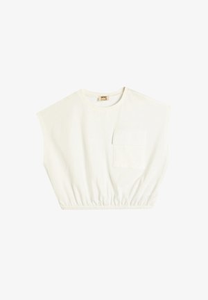 Hvid cropped t-shirt lavet af bomuld, med rund hals, korte ærmer og en brystlomme samt en elastisk kant.