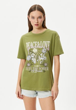 Koton CREW NECK SHORT SLEEVE PRINTED  - T-shirt med print - khaki