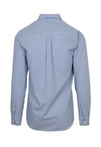 Blauw-wit geruite overhemd, van katoen, met lange mouwen, button-down kraag, met een plooi aan de achterkant en manchetten met één knop.