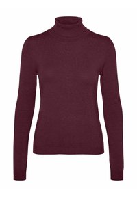 Burgundia värvi kõrge kaelusega kampsun, pikkade varrukatega, soonikkoes kaeluse ja mansettidega, valmistatud siledast kudumist, pakub keha järgivat siluetti.