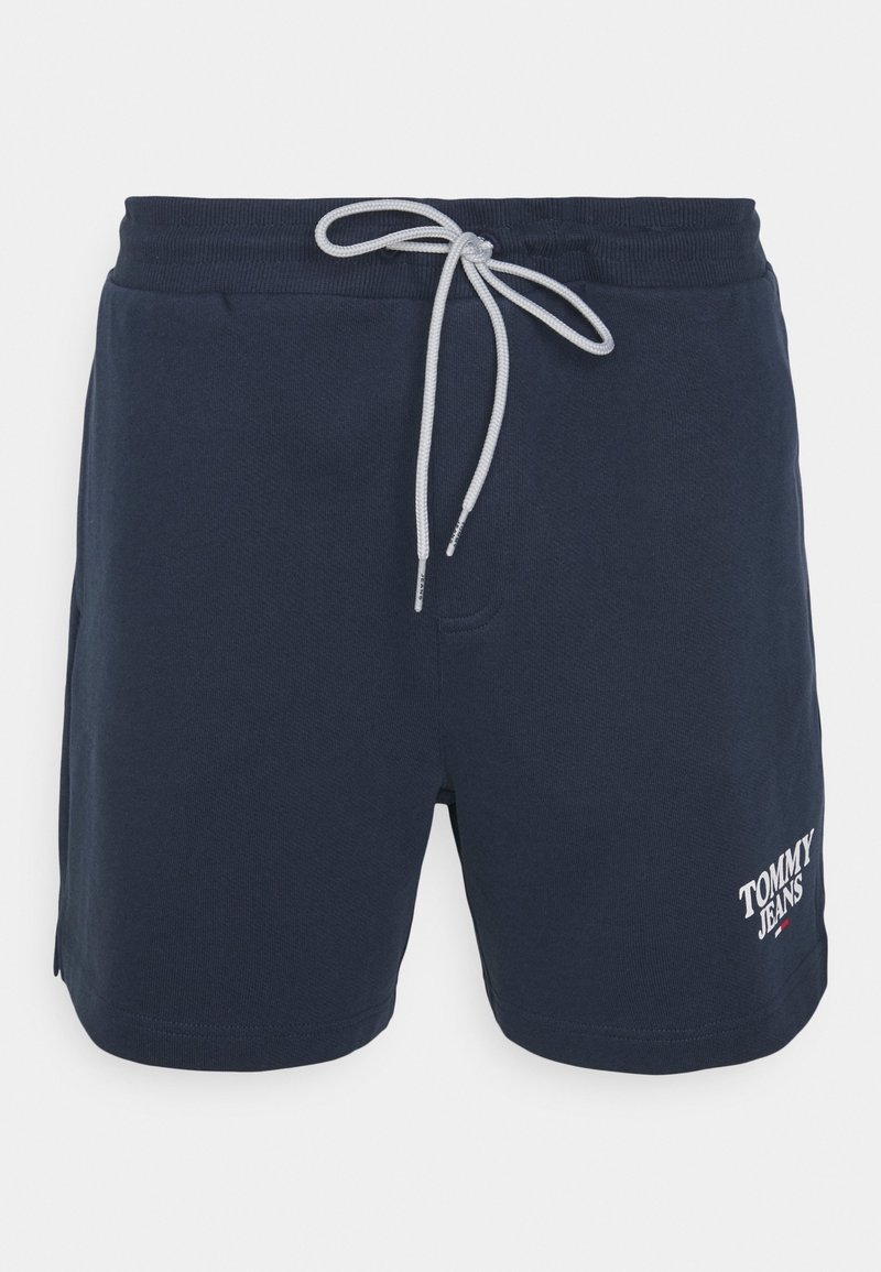 Shorts décontractés bleu marine avec une ceinture à cordon grise et un logo blanc Tommy Jeans sur la partie inférieure gauche de la jambe avant.