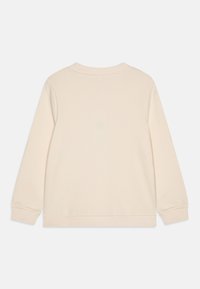 Felpa beige chiaro con maniche lunghe, colletto a girocollo ribbed e polsini. Tessuto morbido con una superficie liscia e senza motivi o grafiche visibili.