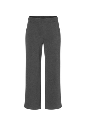 Graue, weite Hosen aus weichem Stoff. Sie verfügen über einen elastischen Bund und eine glatte Textur, die ideal für Komfort und Bewegung ist.