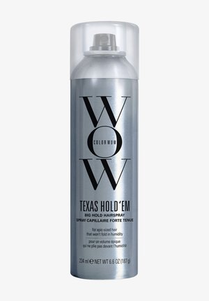 Sølv aerosol dåse med Color Wow Texas Hold'Em big hold hårspray med gennemsigtig plastikdæksel, 234 ml.