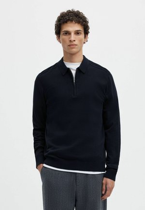Selected, SLHBERG LS HALF ZIP POLO NOOS - Polo - navy blazer