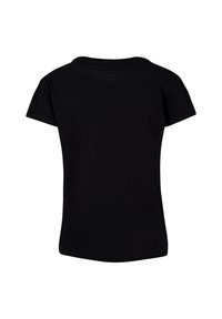 Sort kortærmet t-shirt med rund hals og en glat tekstur. Ingen synlige mønstre eller accenter. Enkel, tætsiddende design.