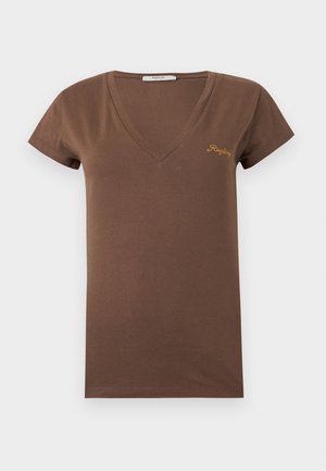 Replay, V NECK LOGO - T-Shirt basic - pinecone