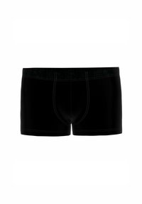 Black boxer shorts made of soft fabric, featuring a snug fit, elastic waistband, and subtle stitching details along the seams.