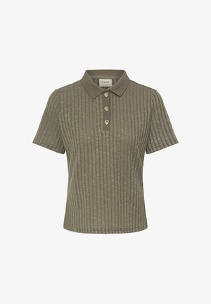 Keki rövid ujjú galléros póló bordázott, texturált mintával. Klasszikus gallérral és három díszgombbal a mellrészen.