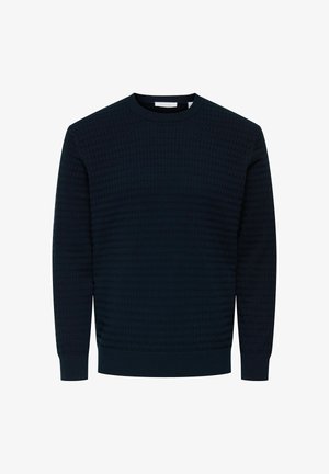 Marineblauer Sweatshirt mit texturiertem Muster, Rundhalsausschnitt und langen Ärmeln. Verfügt über gerippte Bündchen und Saum für eine figurbetonte Passform. Material aus Baumwollmischung.