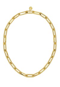 Collana in oro con anelli ovali allungati. Finitura lucida e design leggero. Dettaglio della chiusura sul retro per una chiusura sicura.