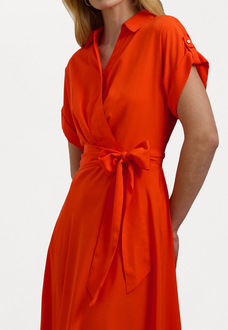 ralph lauren orange wrap dress New Ralph Lauren Surplice Jersey Flutter-Sleeve Dress Size 6 Orange Red JAN25D