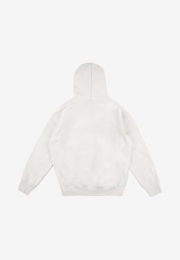 Biała bluza z kapturem, wykonana z miękkiego materiału; posiada ściągacze przy mankietach i u dołu, minimalistyczny design oraz brak widocznych logotypów lub wzorów.