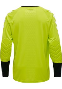 Maglia da portiere verde con maniche lunghe, spalle e gomiti con imbottitura testurizzata, dettagli neri sulle maniche e scollatura rotonda.