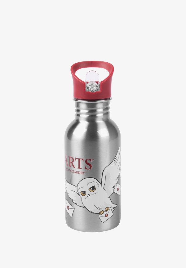 HARRY POTTER – HEDWIG HOGWARTS MIT STROHHALM 500 ML – Trinkflasche – silber