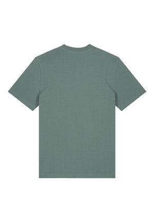 T-shirt en coton uni vert foncé à manches courtes vu de dos sur fond blanc.