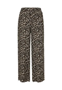 Leopardprint wijde broekspijpen gemaakt van een zachte stof, met een elastieke tailleband en een ontspannen pasvorm voor comfort.