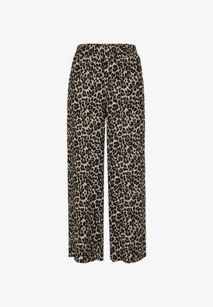 Leopardtryk bredbenede bukser lavet af et blødt materiale, med elastisk talje og en afslappet pasform for komfort.