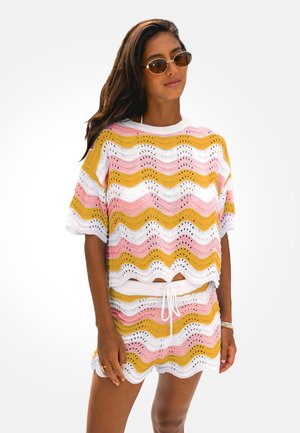 Cupshe, CHIC WAVE-PATTERNED CROCHET COVER UP - Strandaccessoire - light pink  white yellow