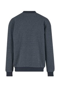 Dunkelblaues Strickpullover mit strukturiertem Muster, gerippten Bündchen und Saum, rundem Halsausschnitt und lockerer Passform.