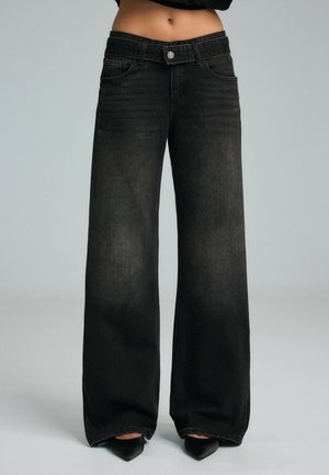 Stradivarius, DOUBLE-WAIST WIDE-LEG JEANS - Široke nogavice - grey