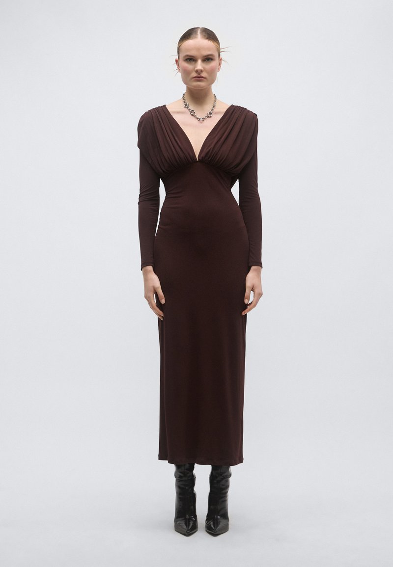 cheap long burgundy bridesmaid dresses Tanya Taylor | Kimberly Dress | Deep Plum Front Tie Mini Shirt Dress