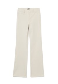 Lichtbeige corduroy broeken met een rechte pijpdesign. Voorzien van elastiek in de taille voor comfort, gestikte details en accenten op de voorzakken.