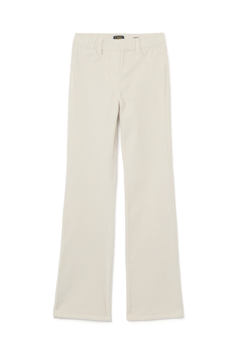 Lichtbeige corduroy broeken met een rechte pijpdesign. Voorzien van elastiek in de taille voor comfort, gestikte details en accenten op de voorzakken.