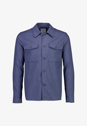 Blauw denim overhemd met knopen, voorzien van twee borstzakken, een puntige kraag en lange mouwen met knoopmanchetten. Soepele textuur met een gestructureerde pasvorm.