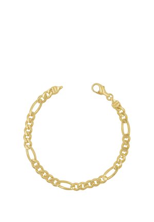 Goldfarbenes Kettenarmband mit ineinandergreifenden ovalen und flachen Gliedern, mit Karabinerverschluss.