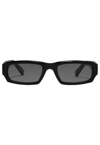 Black rectangular sunglasses with a thick plastic frame and dark lenses. The design features angular edges and a polished finish.