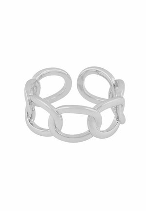 Silberner Kettenring mit einem durchgehenden Loop-Design, glatten, polierten Oberflächen und einer offenen Rückseite für Anpassungsfähigkeit.