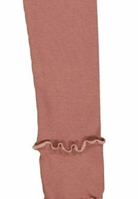 Plesnaté růžové podkolenky s volánkovým akcentem na vršku, vyrobené z měkké látky, s hladkým povrchem a přiléhavým tvarem.