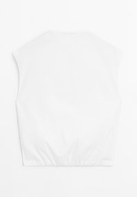 White sleeveless cropped top with a round neckline. Features elasticated hem, smooth texture, and clean, minimal design without embellishments.